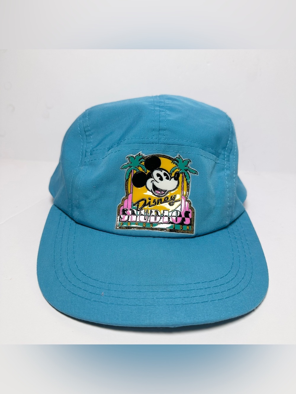 VTG Disney Studio Productions Mickey Mouse Teal Neon 5 Panel Souviner Resort Hat